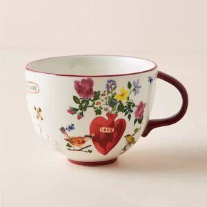 Anthropologie Nathalie Lete Titania Love Mug Cup Coffee Tea Floral Heart Red